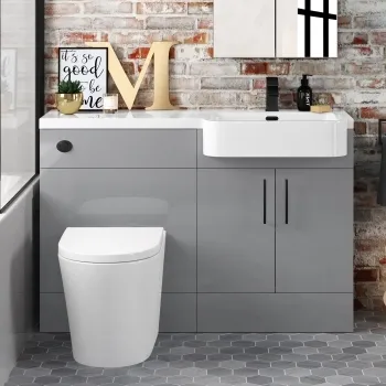Harper Stone Grey Combination Vanity Basin and Boston Toilet 1200mm - Black Accents - Right Handed