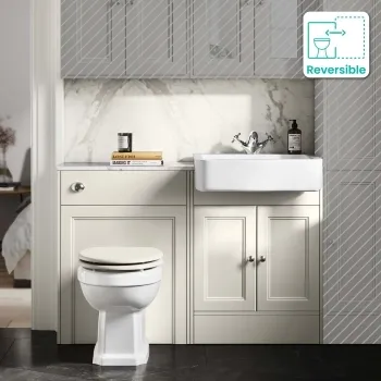 Monaco Chalk White Combination Vanity Basin with Marble Top & Hudson Toilet with Wooden Seat 1200mm