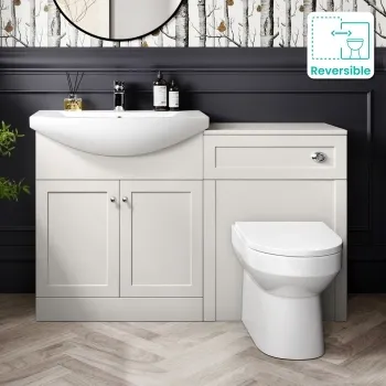Capri Cotton White Combination Vanity Basin and Miami Toilet 1350mm - Chrome Handles