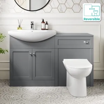 Capri Fog Grey Combination Vanity Basin and Aruba Toilet 1350mm - Chrome Handles