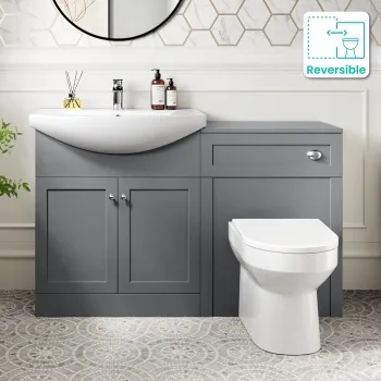 Capri Fog Grey Combination Vanity Basin and Miami Toilet 1350mm - Chrome Handles