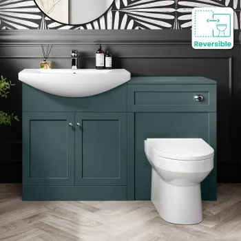 Capri Mystic Green Combination Vanity Basin and Miami Toilet 1350mm - Chrome Handles