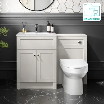 Milos Cotton White Combination Vanity Basin and Miami Toilet 1100mm - Chrome Handles