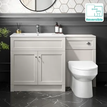 Milos Cotton White Combination Vanity Basin and Miami Toilet 1300mm - Chrome Handles