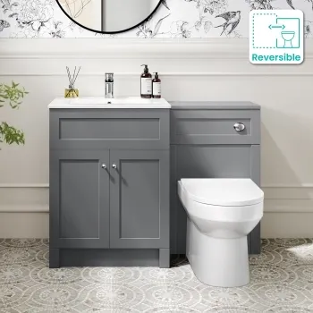 Milos Fog Grey Combination Vanity Basin and Miami Toilet 1100mm - Chrome Handles