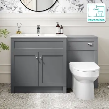 Milos Fog Grey Combination Vanity Basin and Miami Toilet 1300mm - Chrome Handles