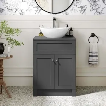Milos Slate Grey Vanity with Oval Basin 600mm - Brushed Handles