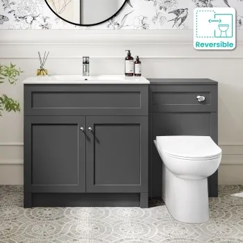 Milos Slate Grey Combination Vanity Basin and Aruba Toilet 1300mm - Chrome Handles