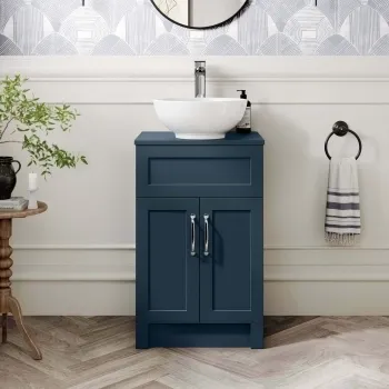 Milos Navy Blue Vanity with Mesa Basin 500mm - Traditional Handles