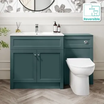 Milos Mystic Green Combination Vanity Basin and Aruba Toilet 1300mm - Chrome Handles