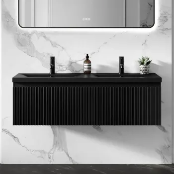 Malta Fluted Matt Black Wall Hung Drawer Vanity with Matt Black Double Basin 1200mm