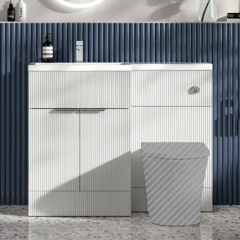 Havana Fluted Coastal White Basin Vanity and Back To Wall Toilet Unit 1100mm (Excludes Toilet) - Chrome Handles - Left Handed