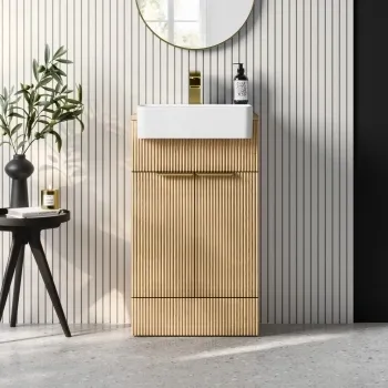 Sicily Fluted Country Oak Vanity with Semi Recessed Basin 500mm - Brushed Brass Accents