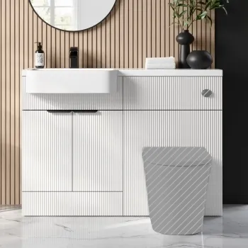 Sicily Fluted Coastal White Basin Vanity and Back To Wall Toilet Unit 1200mm (Excludes Toilet) - Black Accents - Left Handed