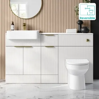 Sicily Fluted Coastal White Combination Vanity Basin and Miami Toilet 1500mm - Brushed Brass Accents