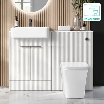 Sicily Fluted Coastal White Combination Vanity Basin with Marble Top & Houston Toilet 1200mm - Chrome Handles