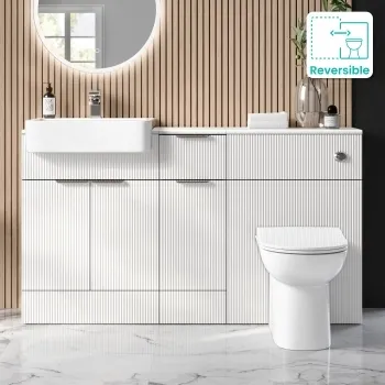 Sicily Fluted Coastal White Combination Vanity Basin and Aruba Toilet 1500mm - Chrome Handles
