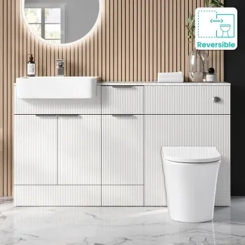 Sicily Fluted Coastal White Combination Vanity Basin with Marble Top & Tucson Toilet 1500mm - Chrome Handles