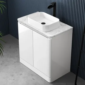 Corsica Gloss White Vanity with Marble Top & Marin Basin 800mm