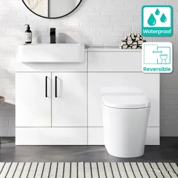 100% Waterproof - Harper Gloss White PVC Combination Vanity Basin and Boston Toilet 1200mm - Black Accents
