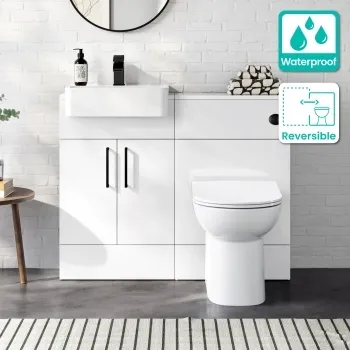 100% Waterproof - Harper Gloss White PVC Combination Vanity Basin & Aruba Toilet 1000mm - Black Accents