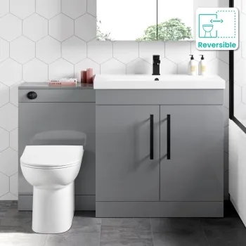 Avon Stone Grey Combination Vanity Basin and Aruba Toilet 1300mm - Black Accents