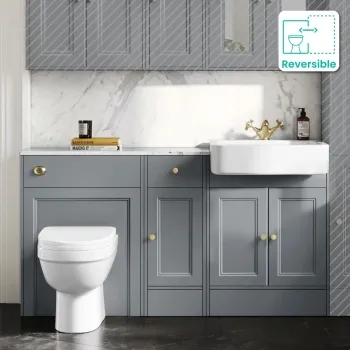 Monaco Dove Grey Combination Vanity Basin with Marble Top and Seattle Toilet 1500mm - Brushed Brass Accents