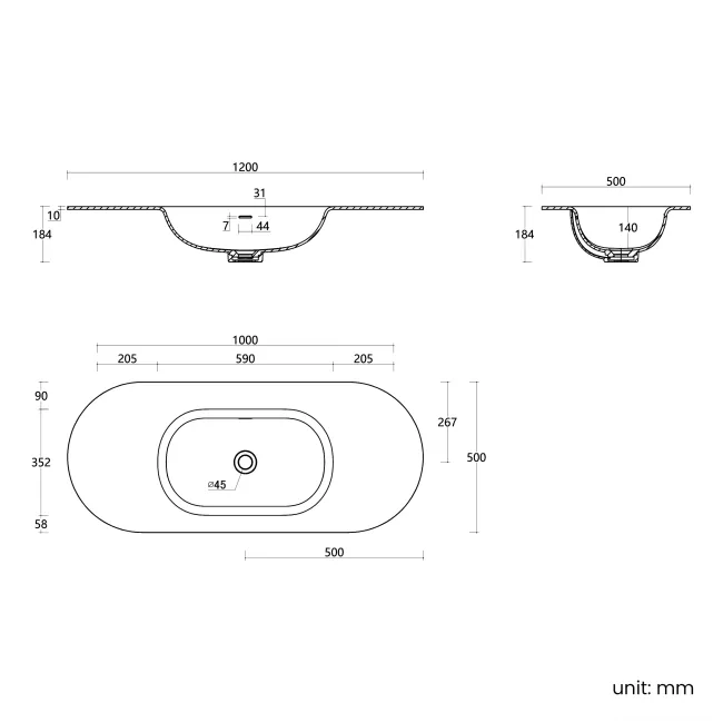 Positano Black Oak Curved Wall Hung Basin Drawer Vanity 1200mm
