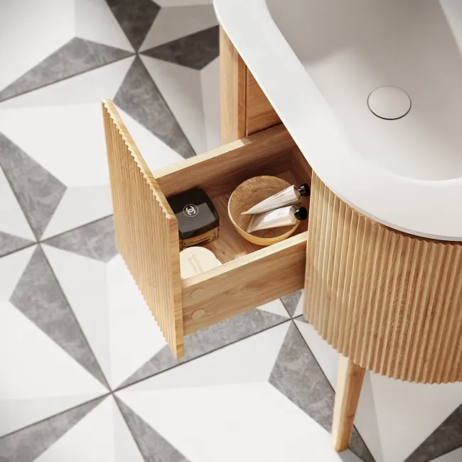 Positano Natural Oak Curved Vanity Unit 800mm