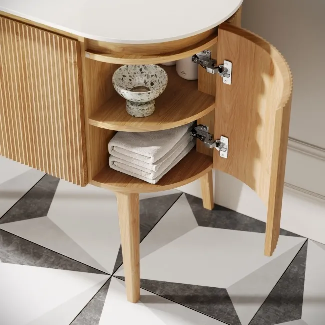 Positano Natural Oak Curved Vanity Unit 800mm