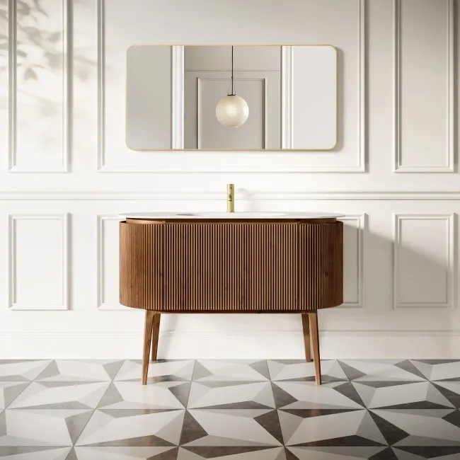 Positano Natural Walnut Curved Vanity Unit 1200mm