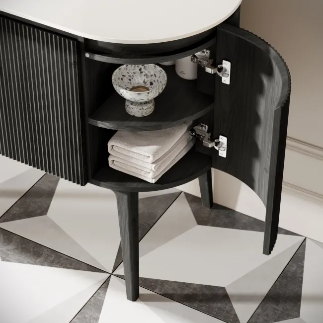Positano Black Oak Curved Vanity Unit 1000mm