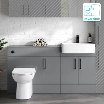Harper Stone Grey Combination Vanity Basin and Aruba Toilet 1500mm - Black Accents