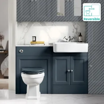 Monaco Inky Blue Combination Vanity Basin with Marble Top & Hudson Toilet with Wooden Seat 1200mm