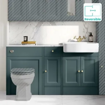 Monaco Midnight Green Combination Vanity Basin with Marble Top 1500mm (Excludes Pan & Cistern) - Brushed Brass Accents