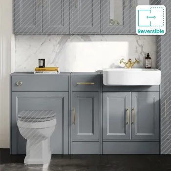 Monaco Dove Grey Combination Vanity Basin 1500mm (Excludes Pan & Cistern) - Brass Knurled Handles