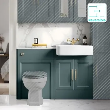 Monaco Midnight Green Combination Vanity Basin with Marble Top 1200mm (Excludes Pan & Cistern) - Brass Knurled Handles
