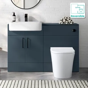 Harper Navy Blue Combination Vanity Basin and Tucson Toilet 1200mm - Black Accents