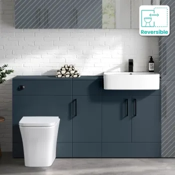 Harper Navy Blue Combination Vanity Basin and Houston Toilet 1500mm - Black Accents