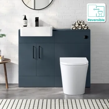 Harper Navy Blue Combination Vanity Basin & Tucson Toilet 1000mm - Black Accents