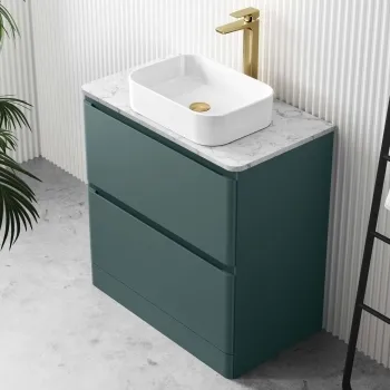 Corsica Midnight Green Vanity Drawer with Marble Top & Marin Basin 800mm