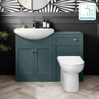 Capri Mystic Green Combination Vanity Basin and Aruba Toilet 1150mm - Chrome Handles