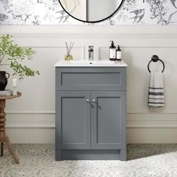 Milos Fog Grey Basin Vanity 600mm - Chrome Handles