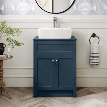 Milos Navy Blue Vanity with Troy Basin 600mm - Brushed Handles