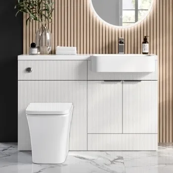 Sicily Fluted Coastal White Combination Vanity Basin and Houston Toilet 1200mm - Chrome Handles- Right Handed