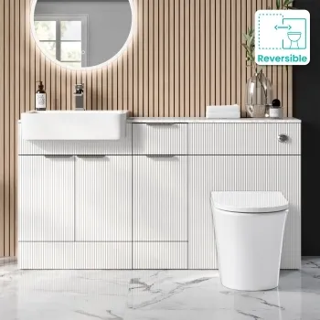 Sicily Fluted Coastal White Combination Vanity Basin with Marble Top & Tucson Toilet 1500mm - Chrome Handles