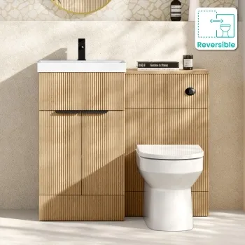 Havana Fluted Country Oak Combination Vanity Basin and Miami Toilet 1000mm - Black Accents