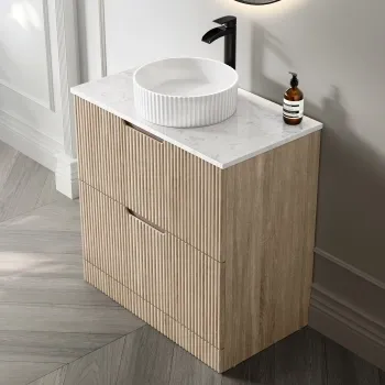 Crete Fluted Apex Oak Vanity Drawer with Marble Top & Nevis Basin 800mm