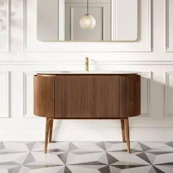 Positano Natural Walnut Curved Vanity Unit 1200mm