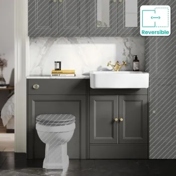 Monaco Graphite Grey Combination Vanity Basin with Marble Top 1200mm (Excludes Pan & Cistern) - Brushed Brass Accents